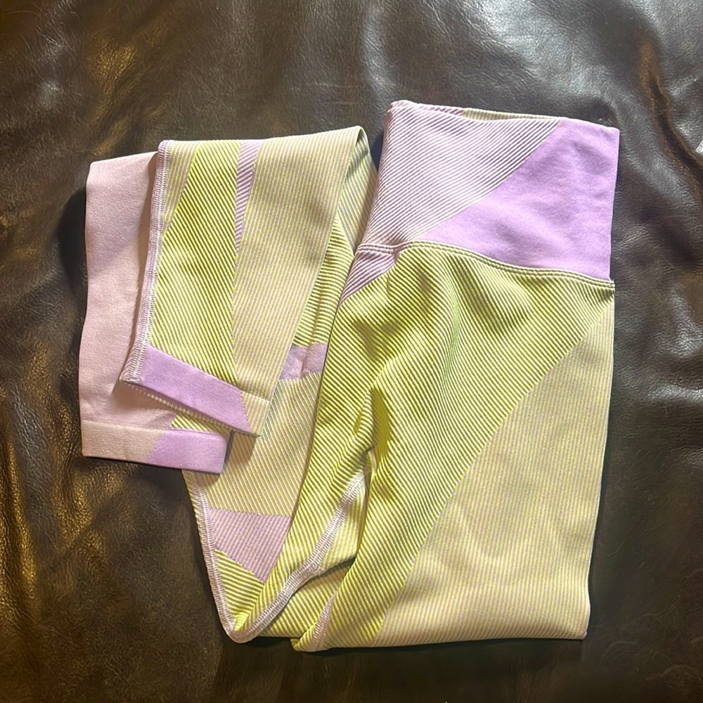 Sweaty Betty green and purple leggings